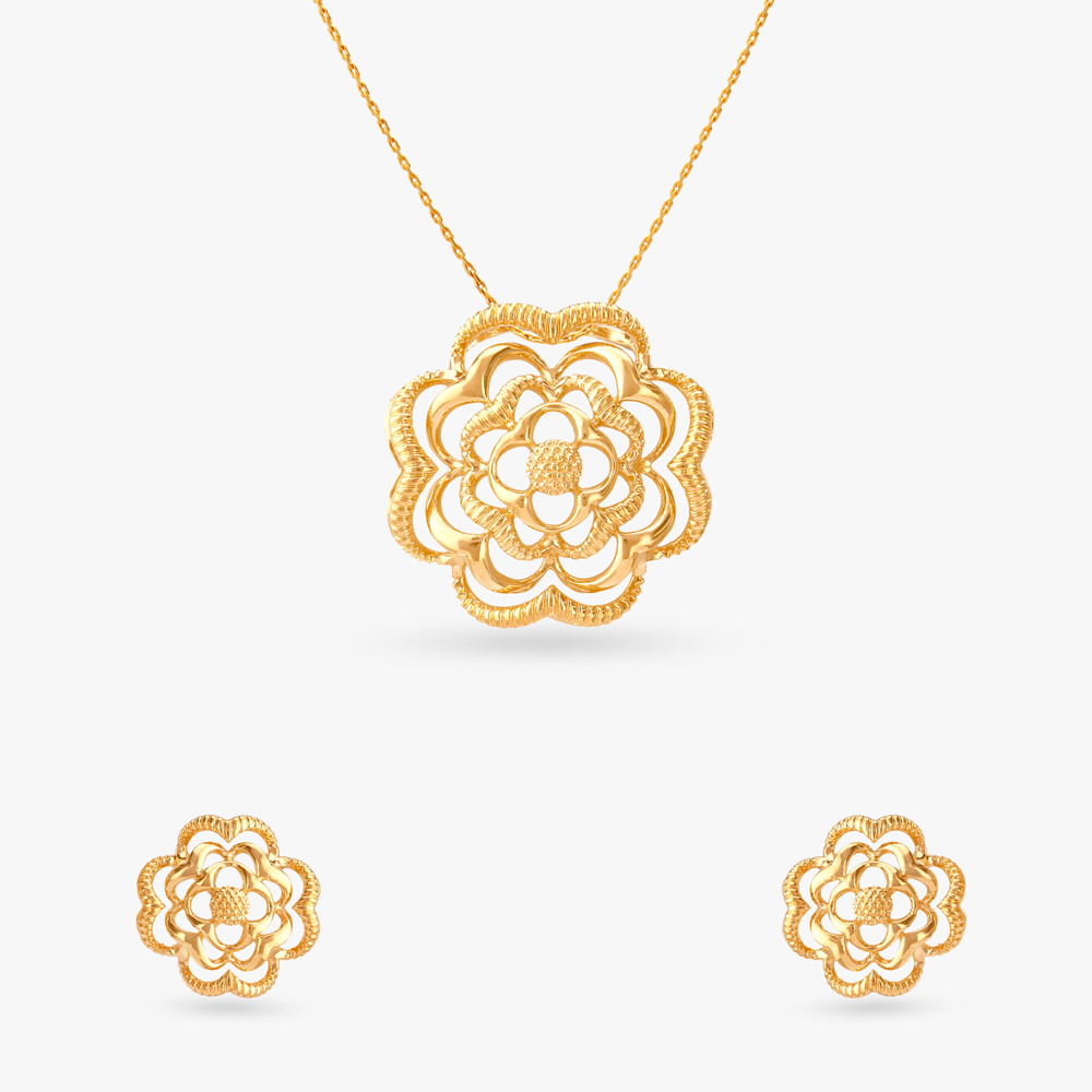 Bloom Radiance Gold Pendant and Earrings Set