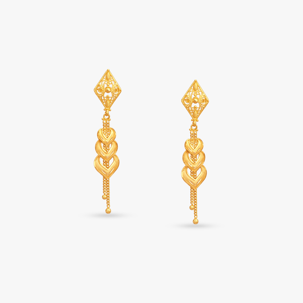 Heartline Cascade Gold Drop Earrings