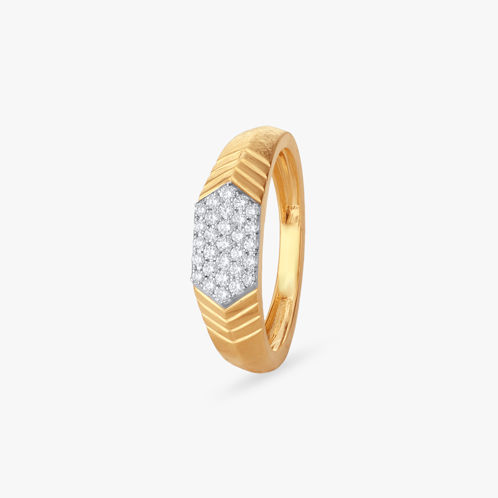 Sleek Hexagon Diamond Finger Ring for Men