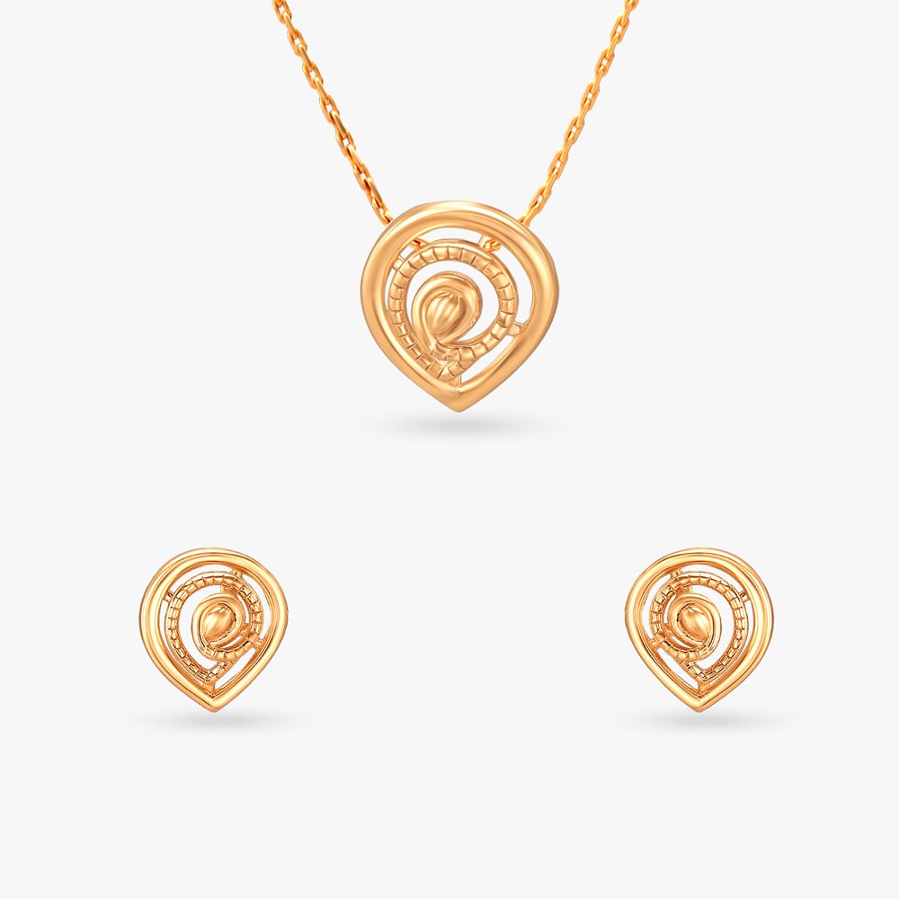 Sculpted Spiral Gold Pendant and Earrings Set