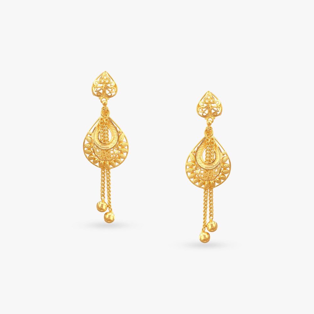 Filigree Teardrop Gold Drop Earrings
