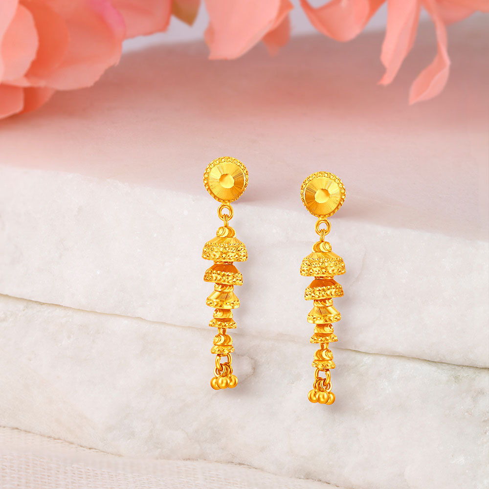 

Delightful 22 Karat Yellow Gold Bell Motif Drop Earrings