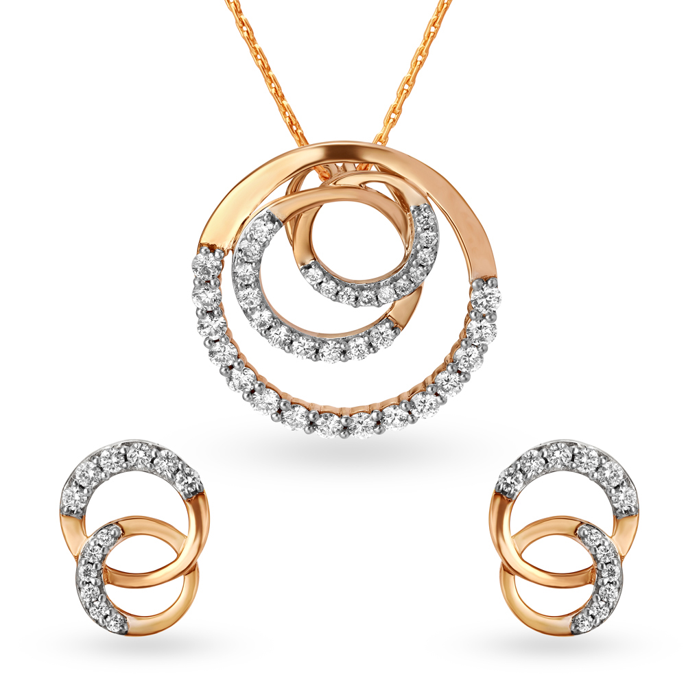 Link Circular Diamond Pendant And Earrings Set