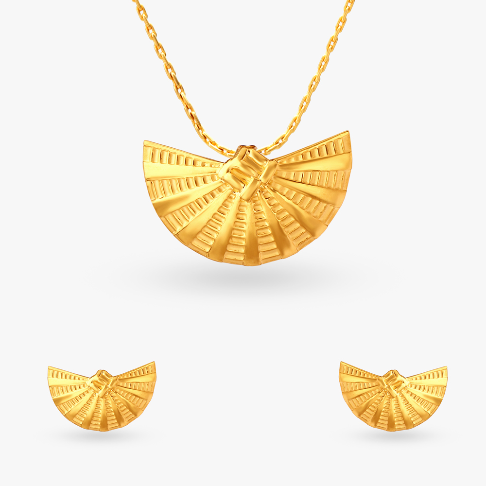 Geometric Gold Pendant and Earrings Set