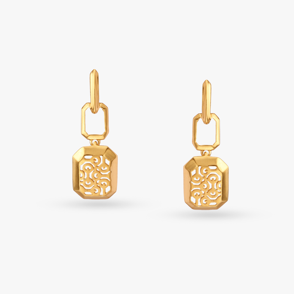 Hexagon Gold Drop Earrings