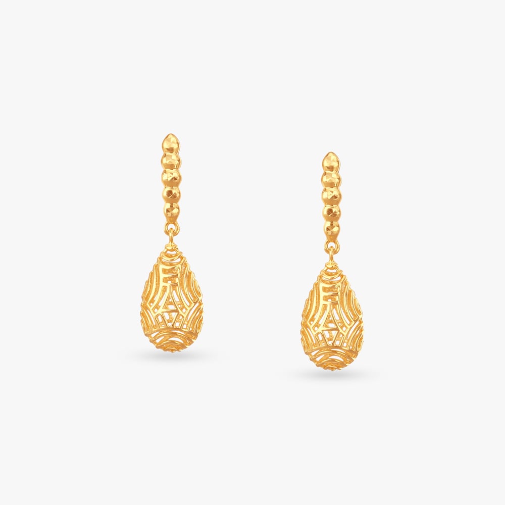 Sculpted Teardrop Gold Drop Earrings
