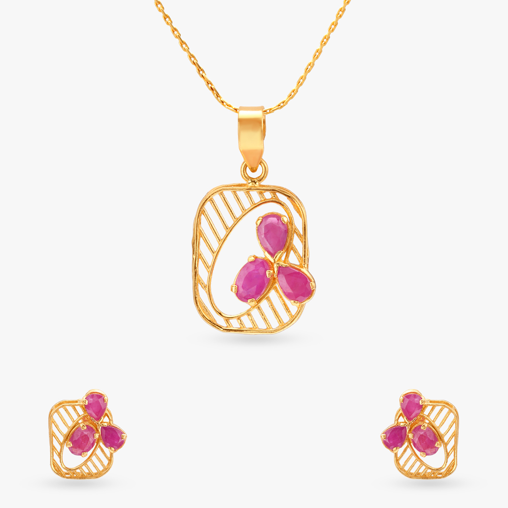 Contemporary Charm Ruby Pendant and Earrings Set