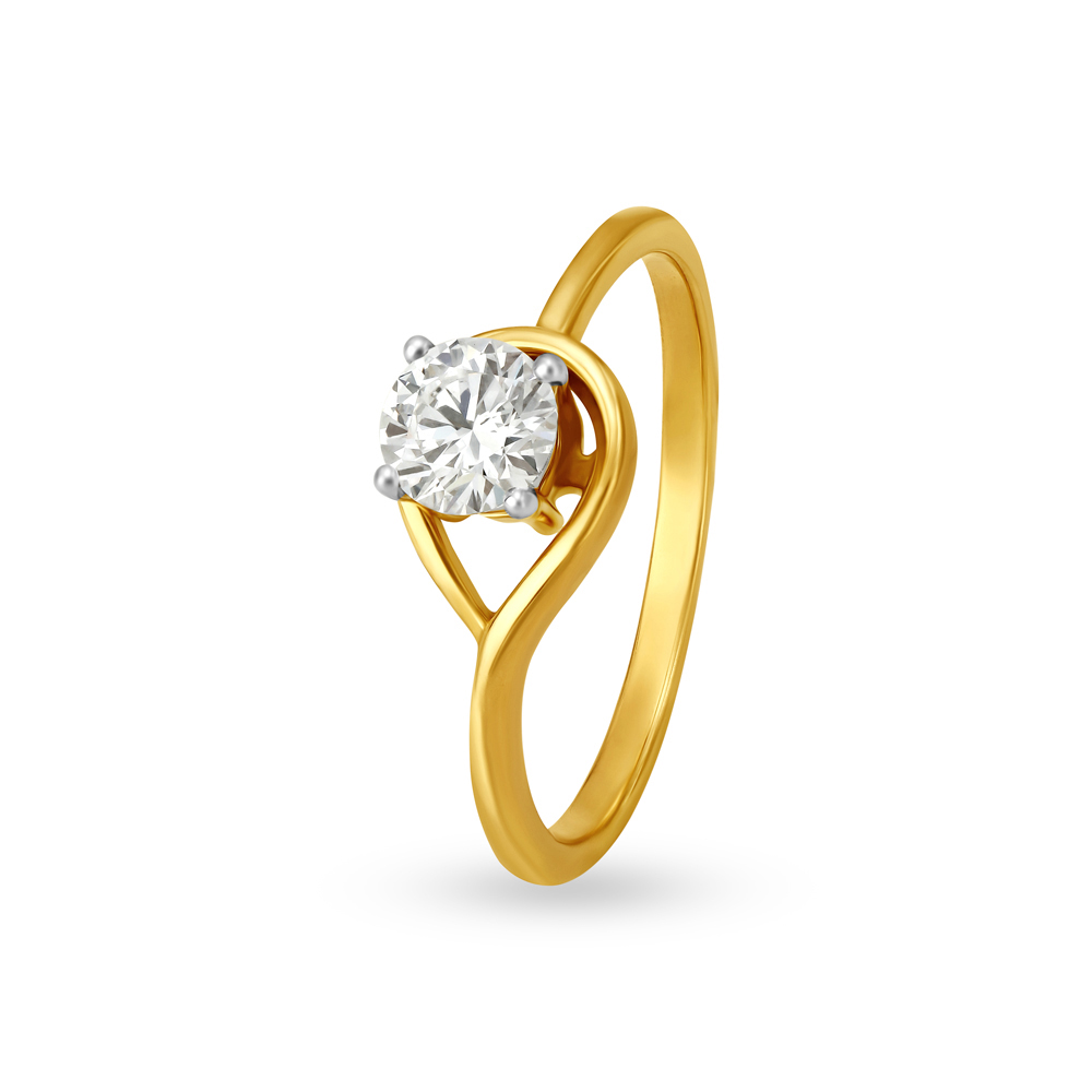 Delicate 18 Karat Yellow Gold Solitaire Looped Finger Ring