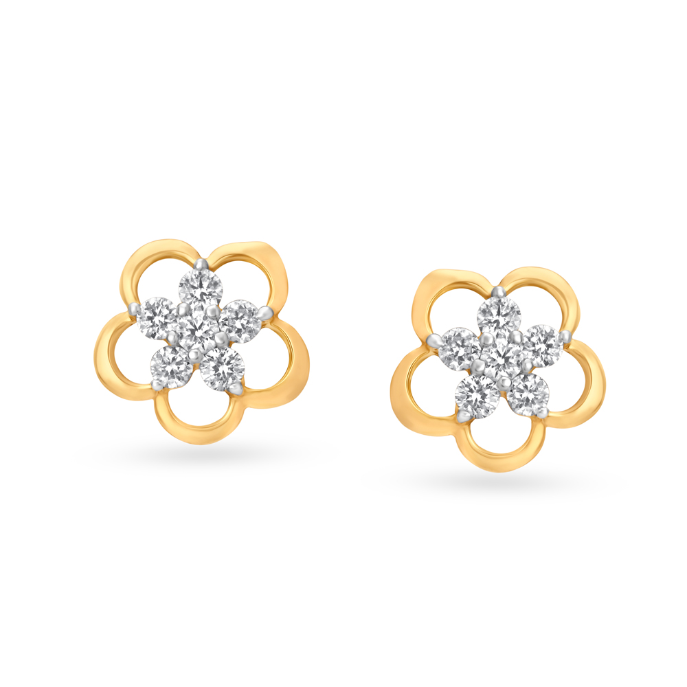 Gleaming Floral Diamond Stud Earrings