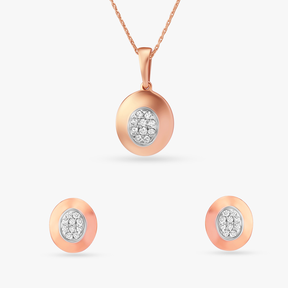 Modern Halo Diamond Pendant and Earrings Set