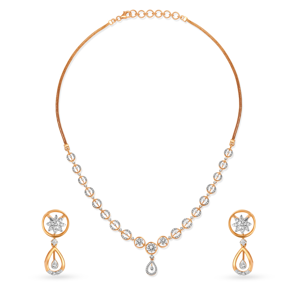 Exuberant Rose Gold And Diamond Floral Orb Necklace Set