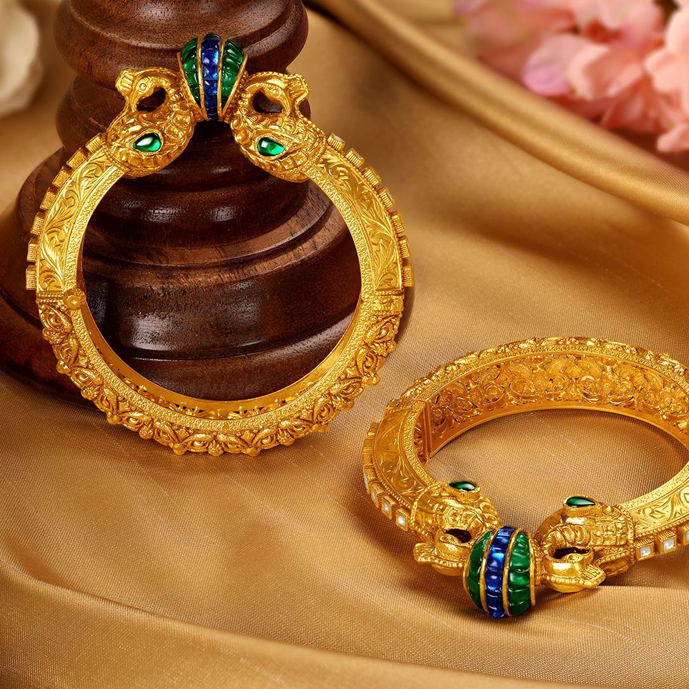 Exquisite Traditional Peacock Bangle with Precious Stones