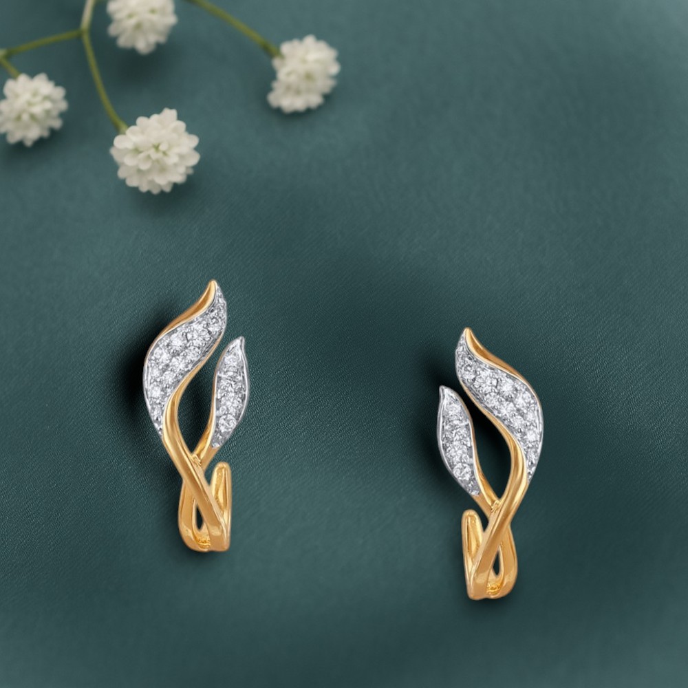 Curved Botanical Diamond Hoop Earrings