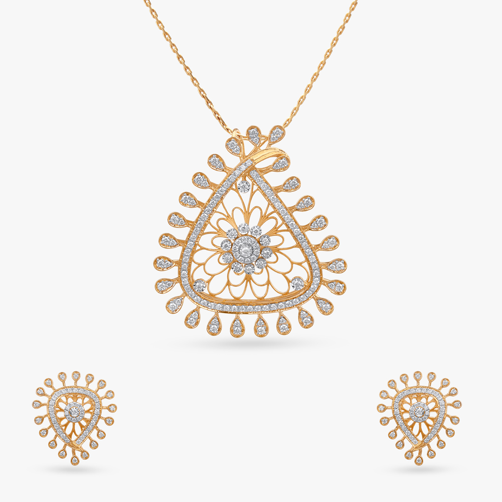 Radiant Teardrop Diamond Pendant and Earrings Set