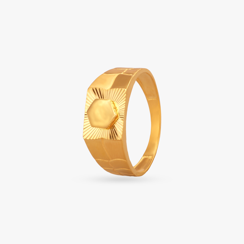 Hexagonal Gold Finger Ring for Men