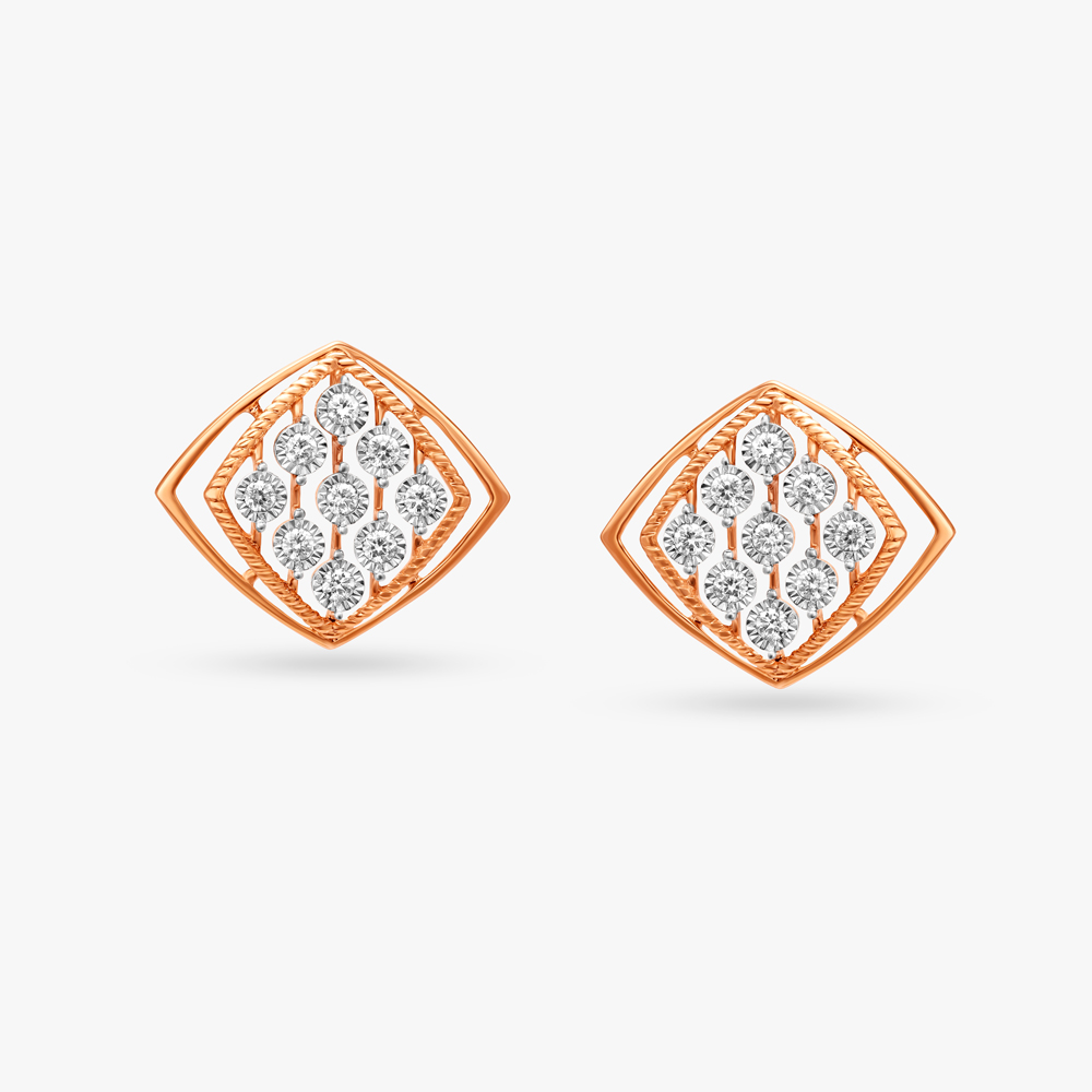 Geometric Mesh Diamond Stud Earrings