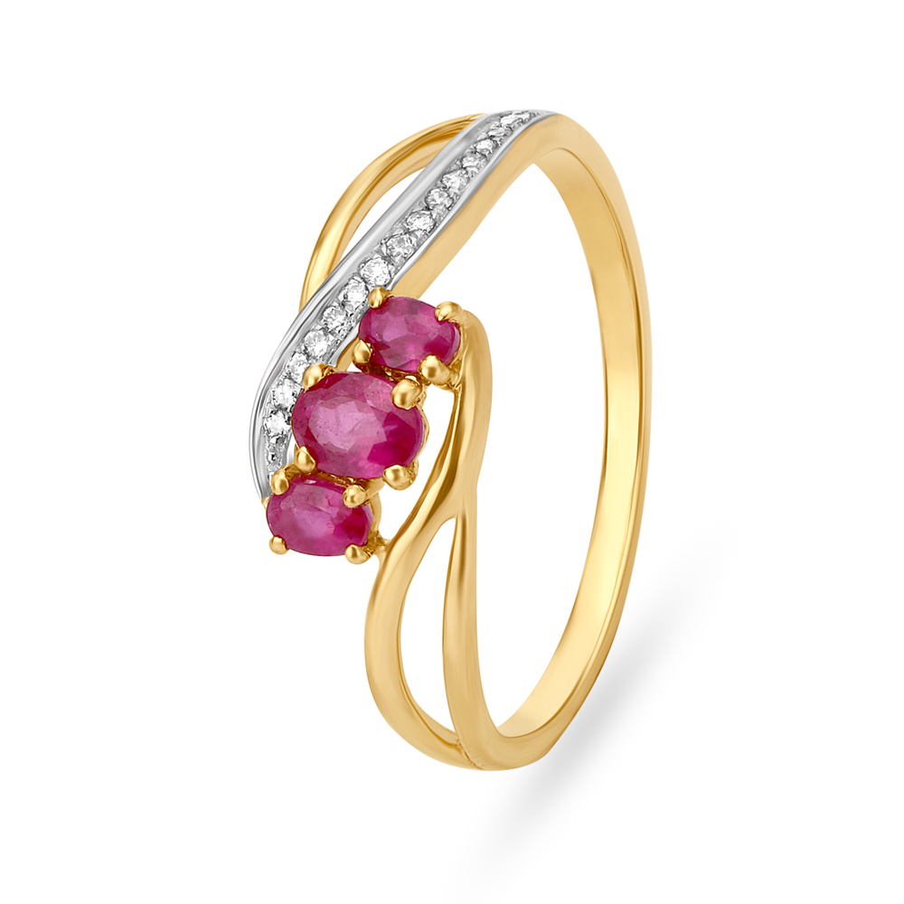

Oval Ruby Studded Diamond Finger Ring