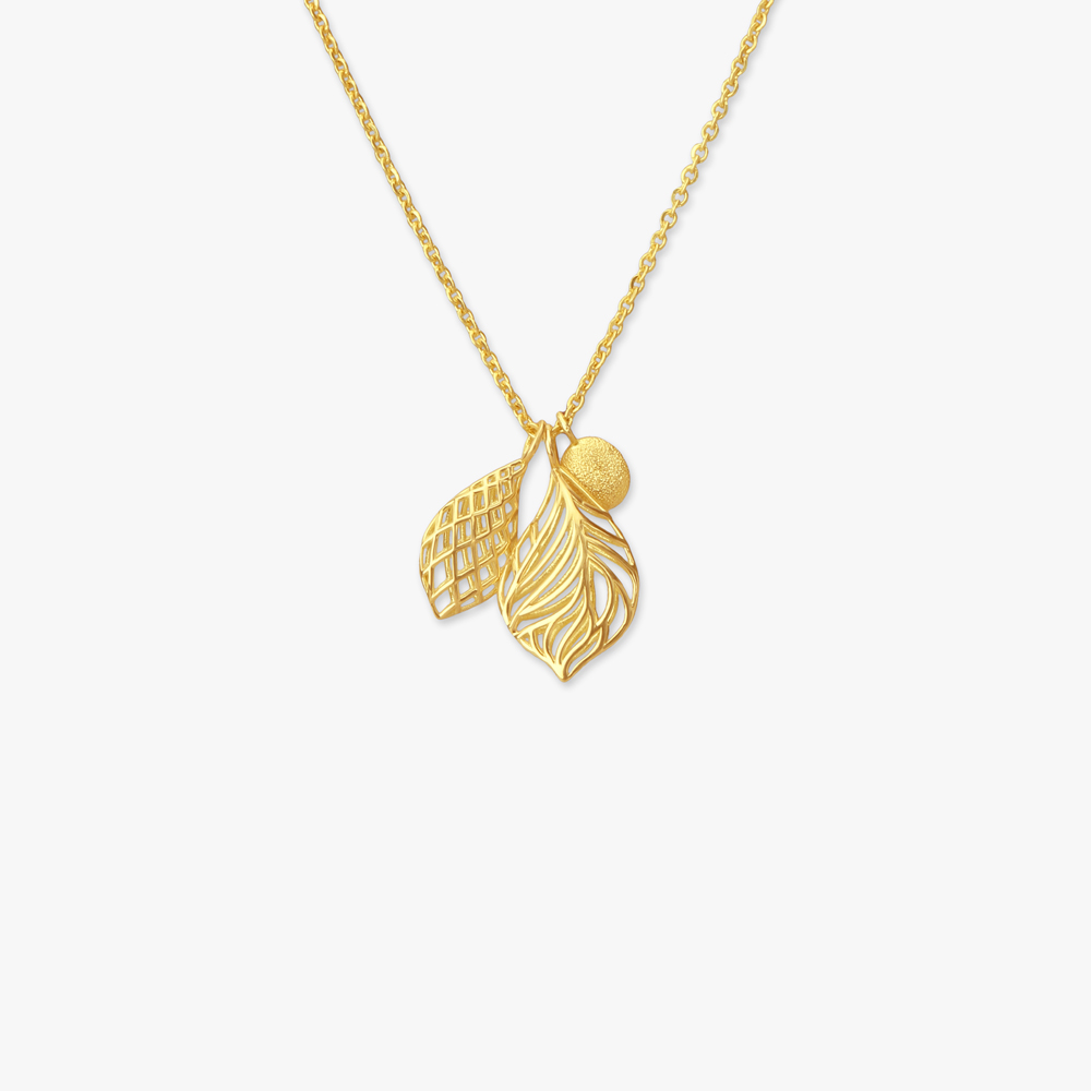 Textured Leaf Gold Pendant with Chain