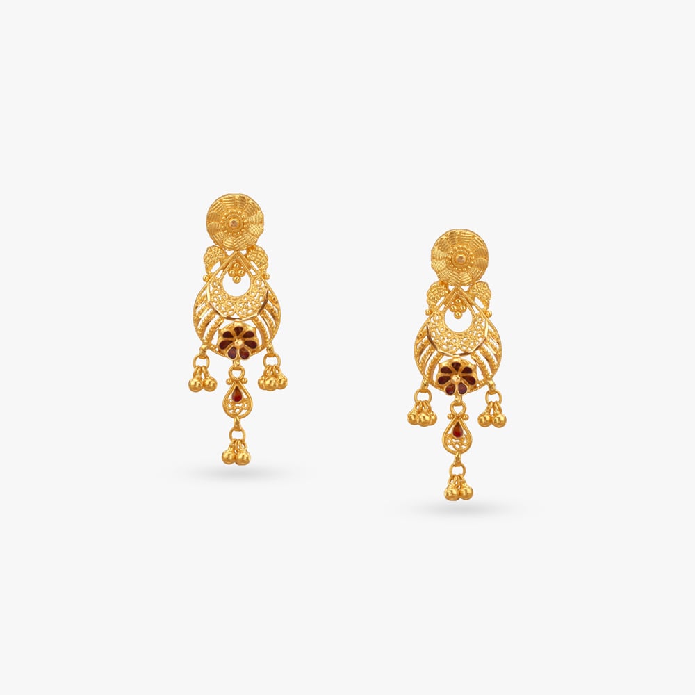 Artistic Crescent Gold Drop Earrings