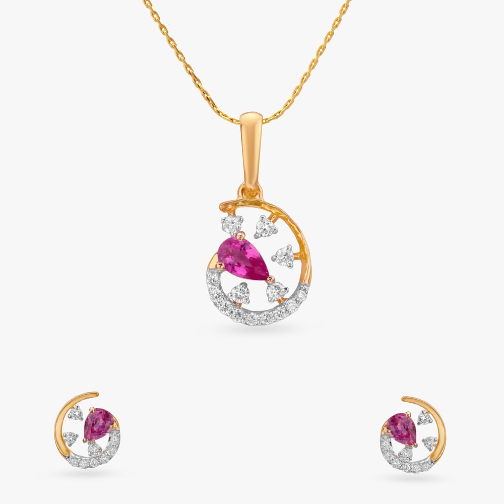 Playful Orbit Diamond Pendant and Earrings Set