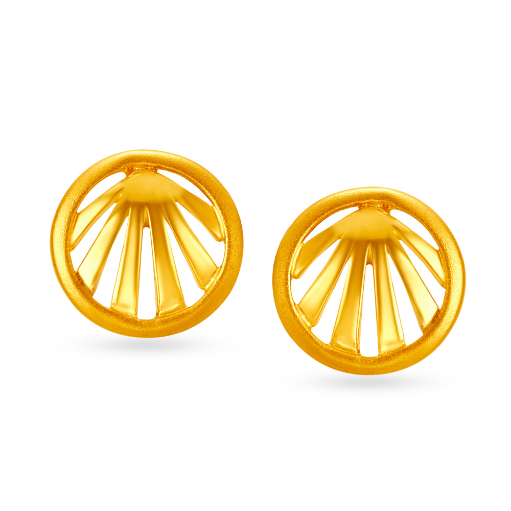 Simple Round with Sun Rays Gold Oval Studs