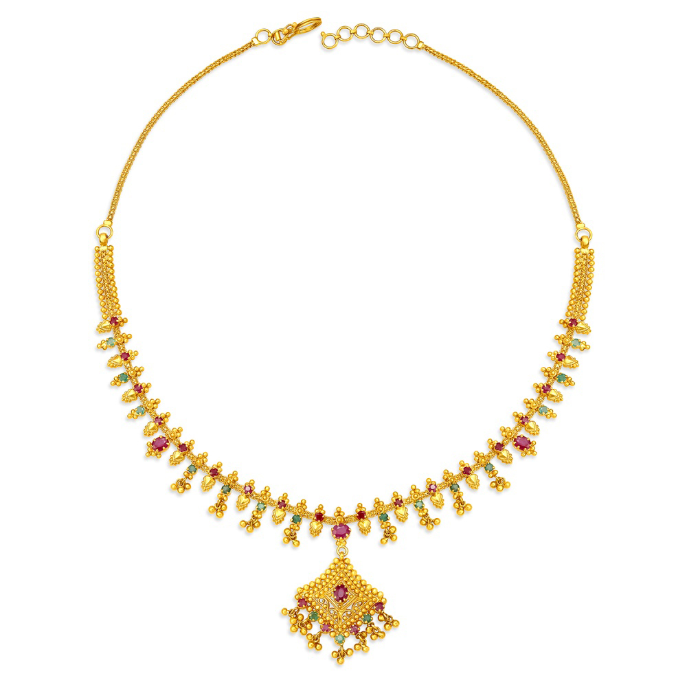 Kanchan Traditional Necklace with Emeralds and Rubies