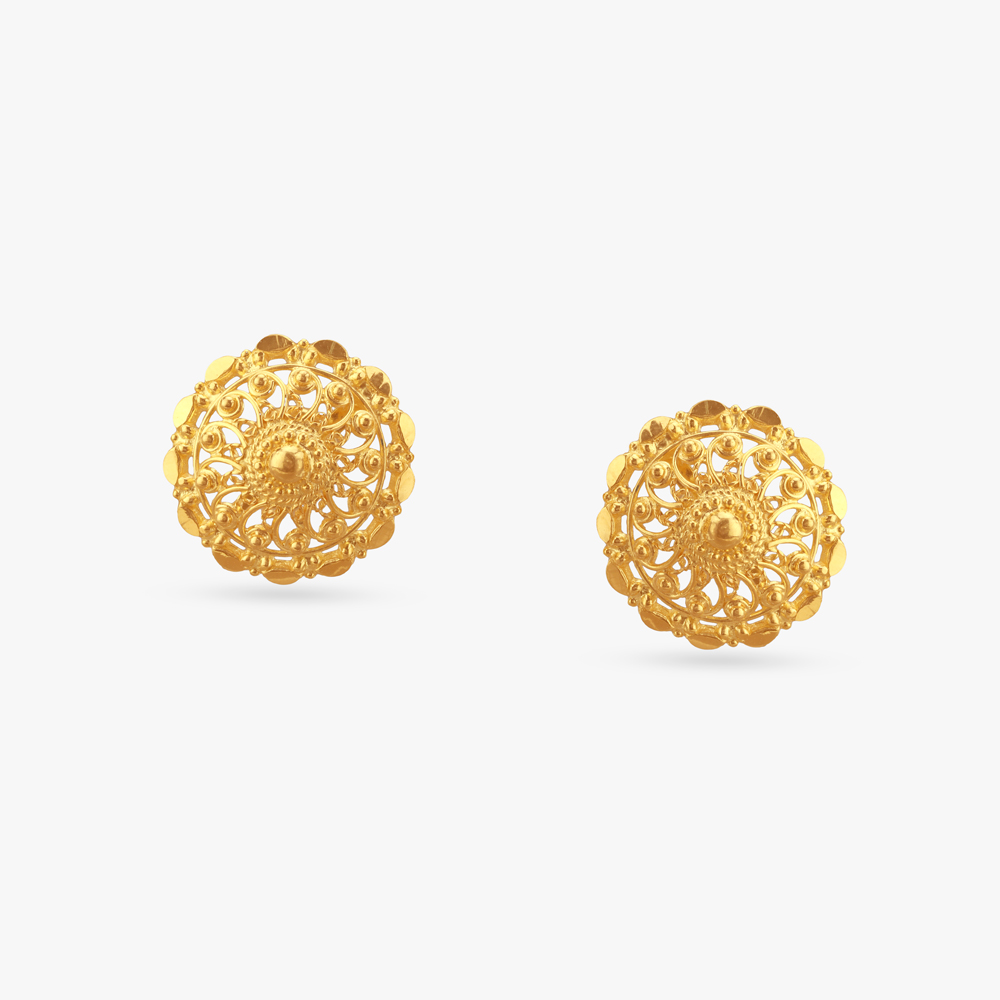 Spiral Bloom Gold Stud Earrings