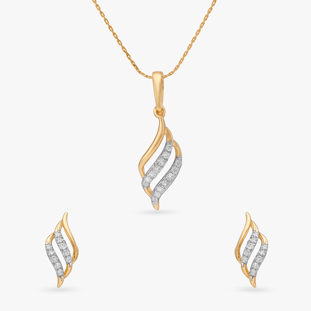 Twisted Shine Diamond Pendant and Earrings Set