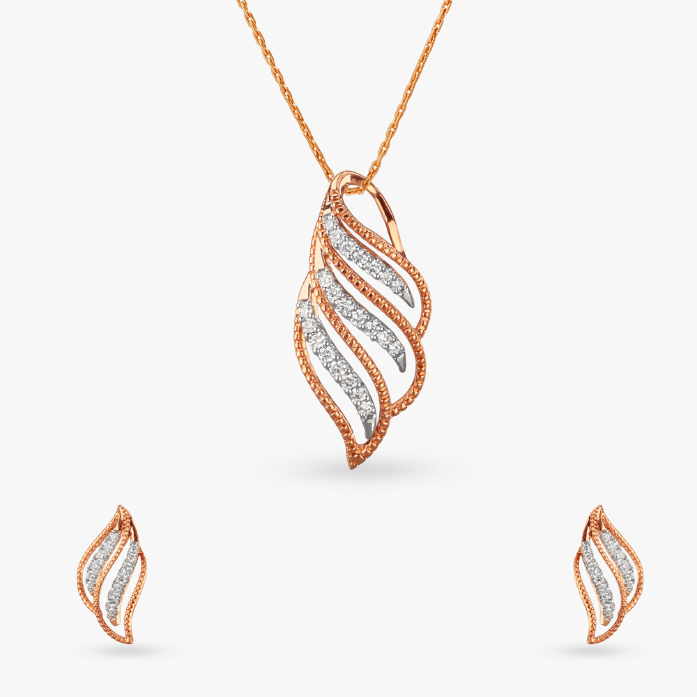 Flowing Glam Diamond Pendant and Earrings Set