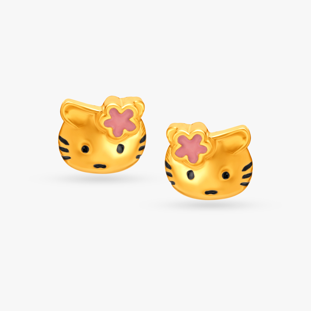 Darling 22 Karat Yellow Gold Kitty Stud Earrings