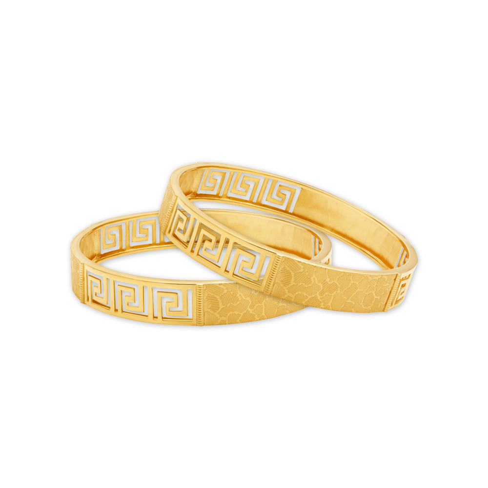 Artistic Yellow Gold Carved Bangles
