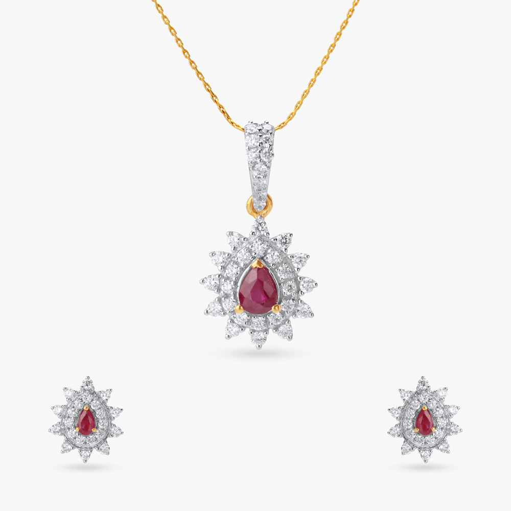 Dazzling Bloom Diamond Pendant and Earrings Set