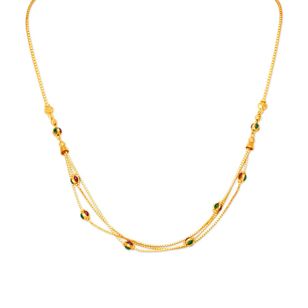 Stylish Two Row Bead Gold Chain