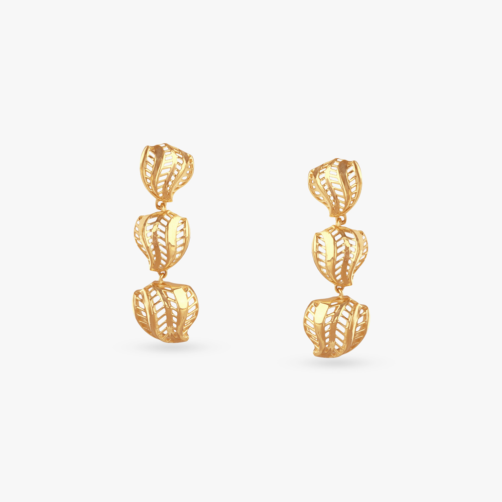 Triple Leaf Gold Drop Earrings