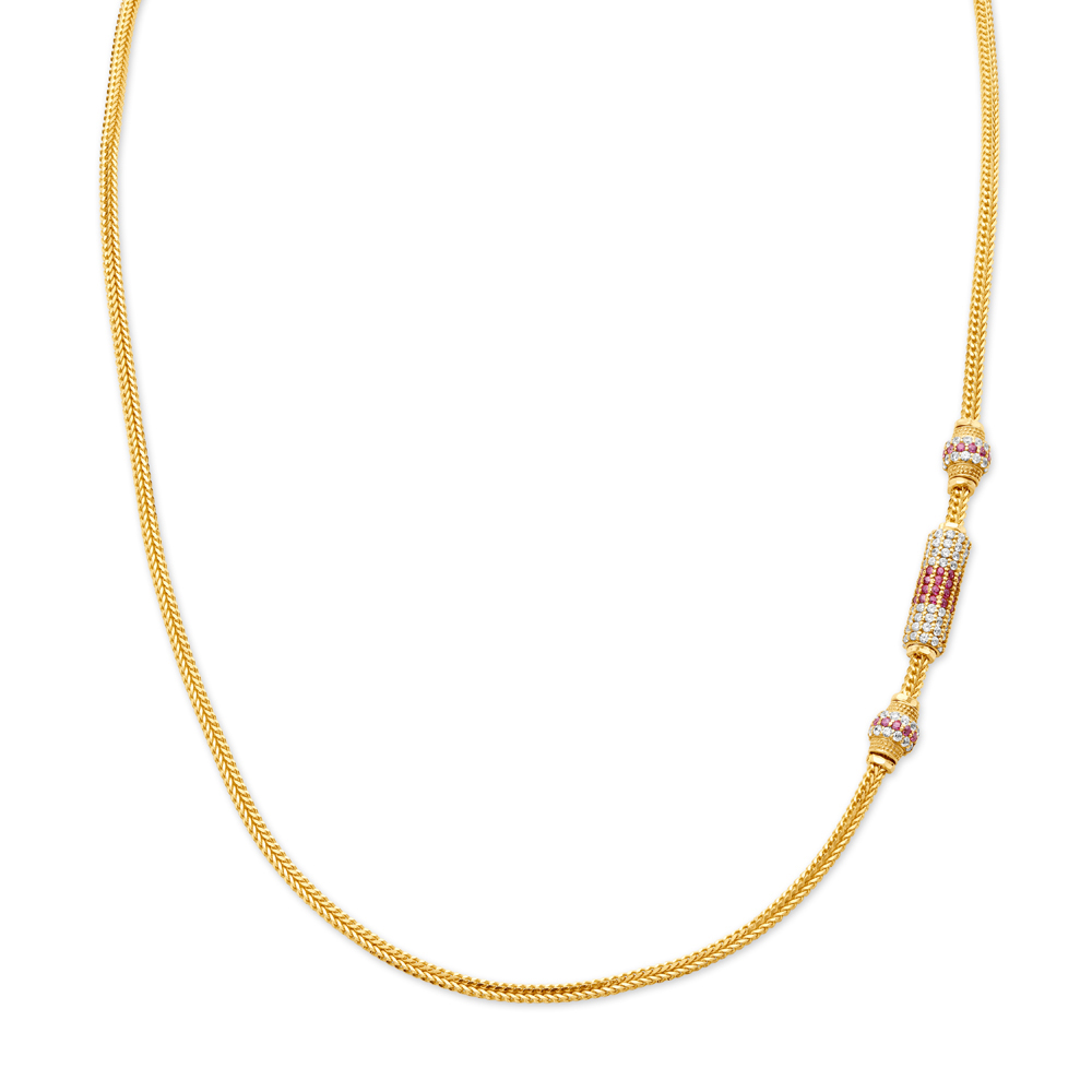 Sleek Coloured Stones Studded Glossy Gold Chain