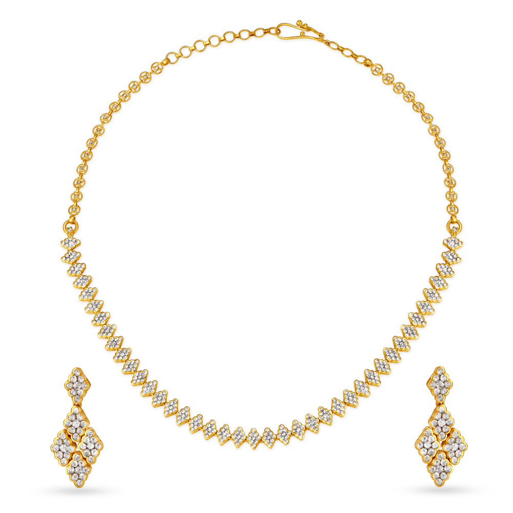 Diamond Shape Pattern Gold Necklace Set
