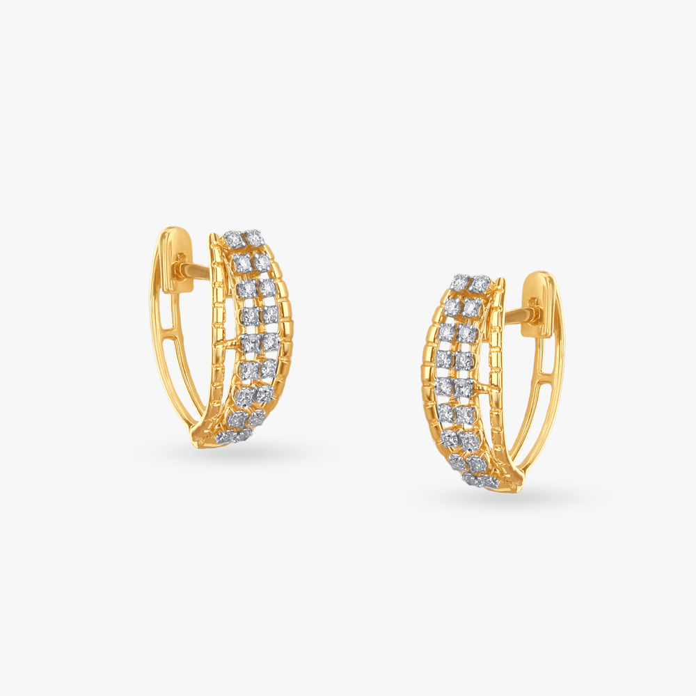 Stylish Grid Diamond Hoop Earrings