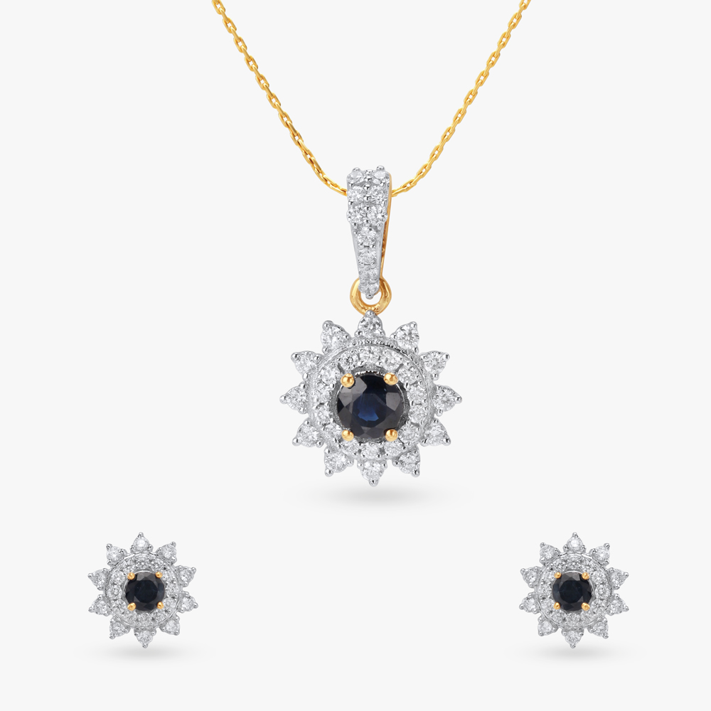 Midnight Halo Diamond Pendant and Earrings Set