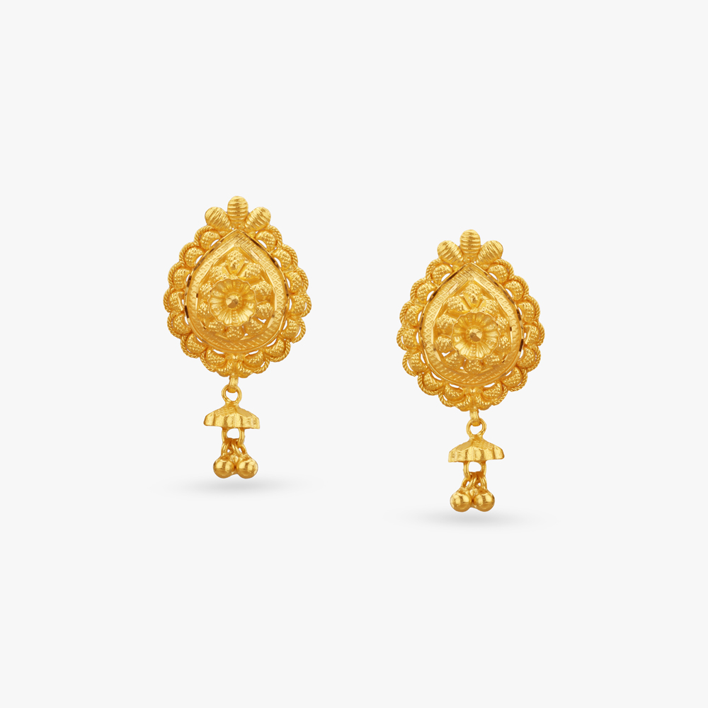 Ethnic Floral Gold Drop Earrings