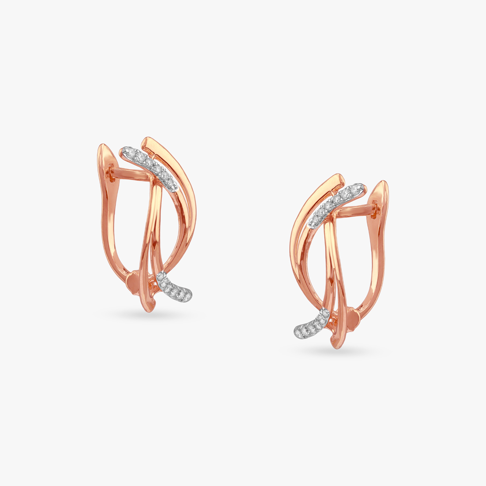 Abstract Curve Diamond Hoop Earrings