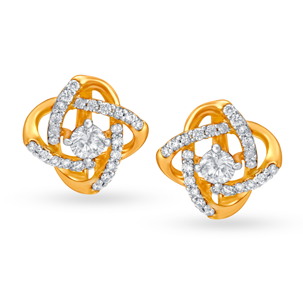Luxurious 18 Karat Yellow Gold And Diamond Nexus Studs