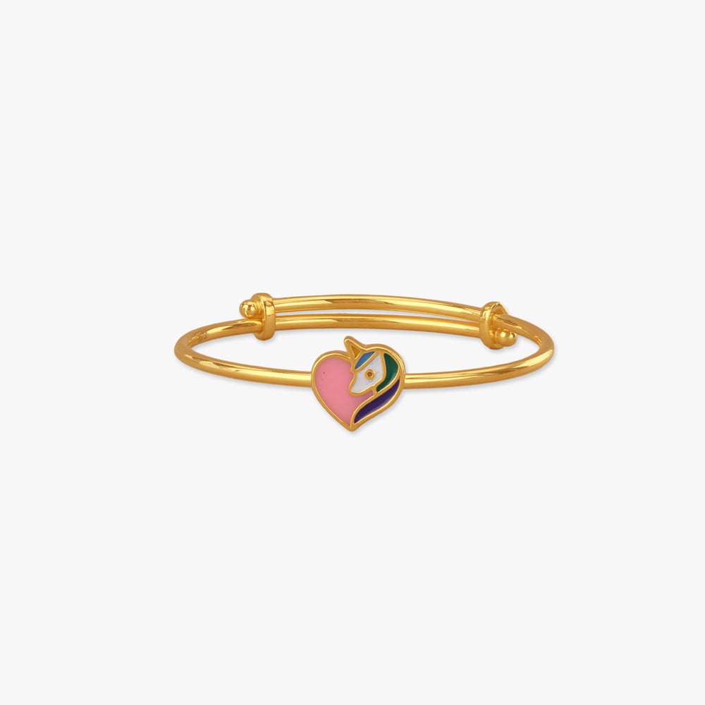 Peacock Heart Gold Bangle for Kids