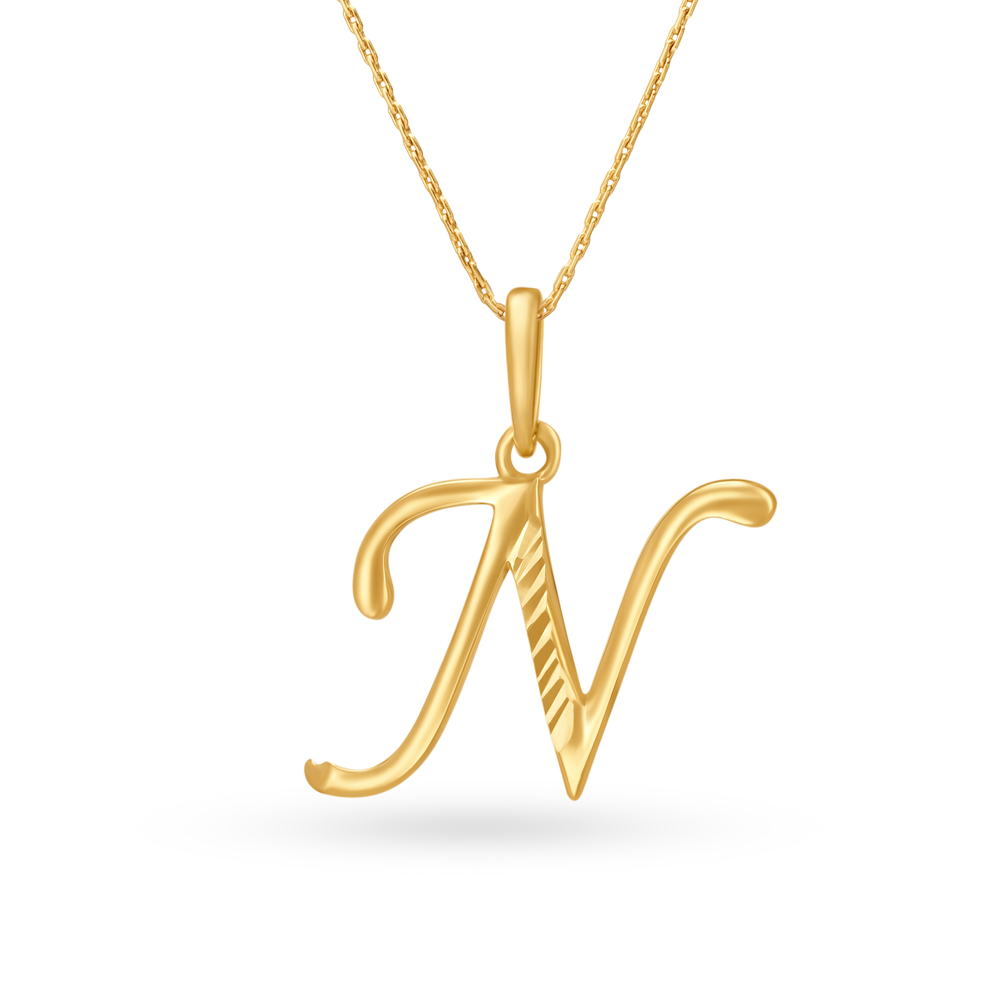 N Letter Grooved Gold Pendant