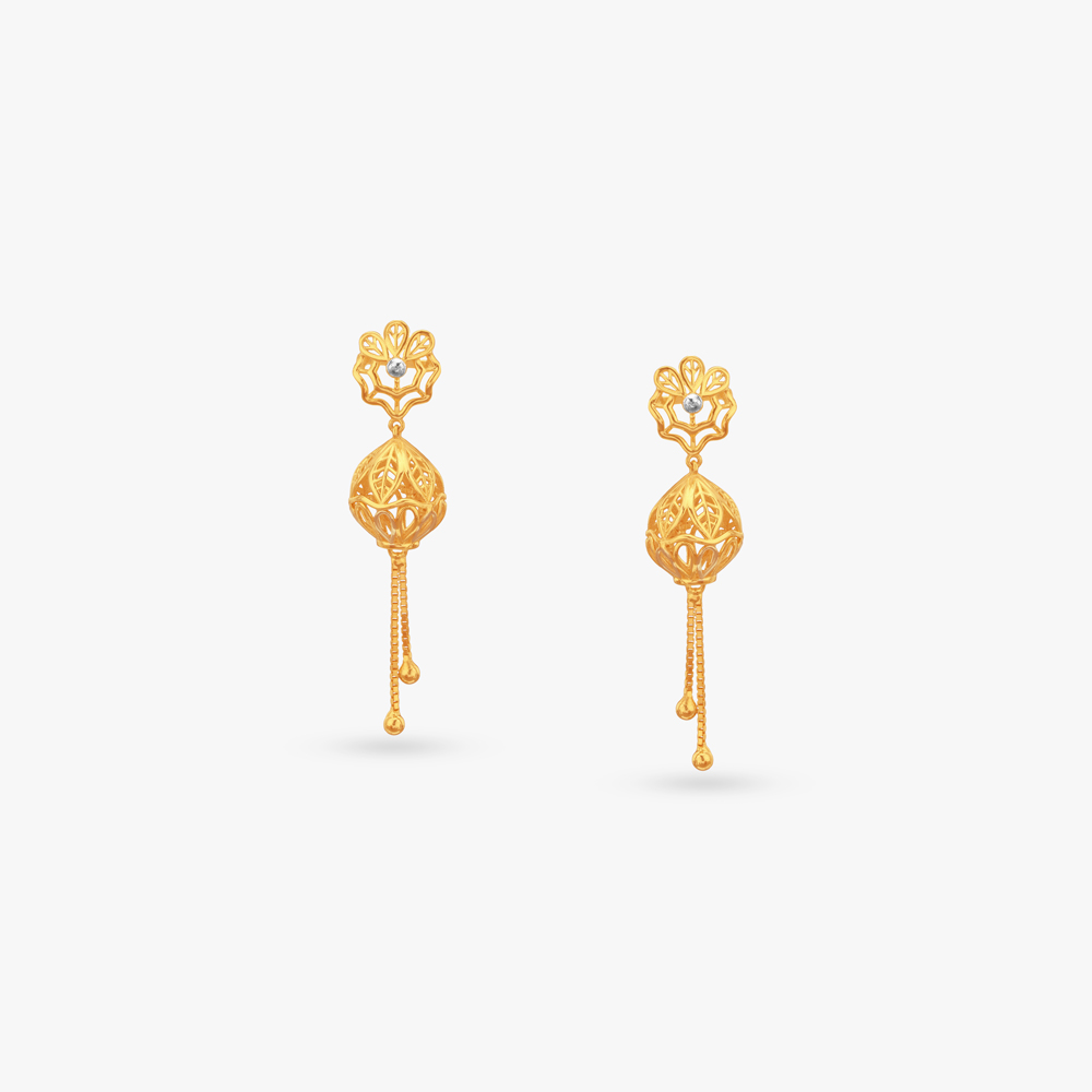 Lattice Bloom Gold Drop Earrings