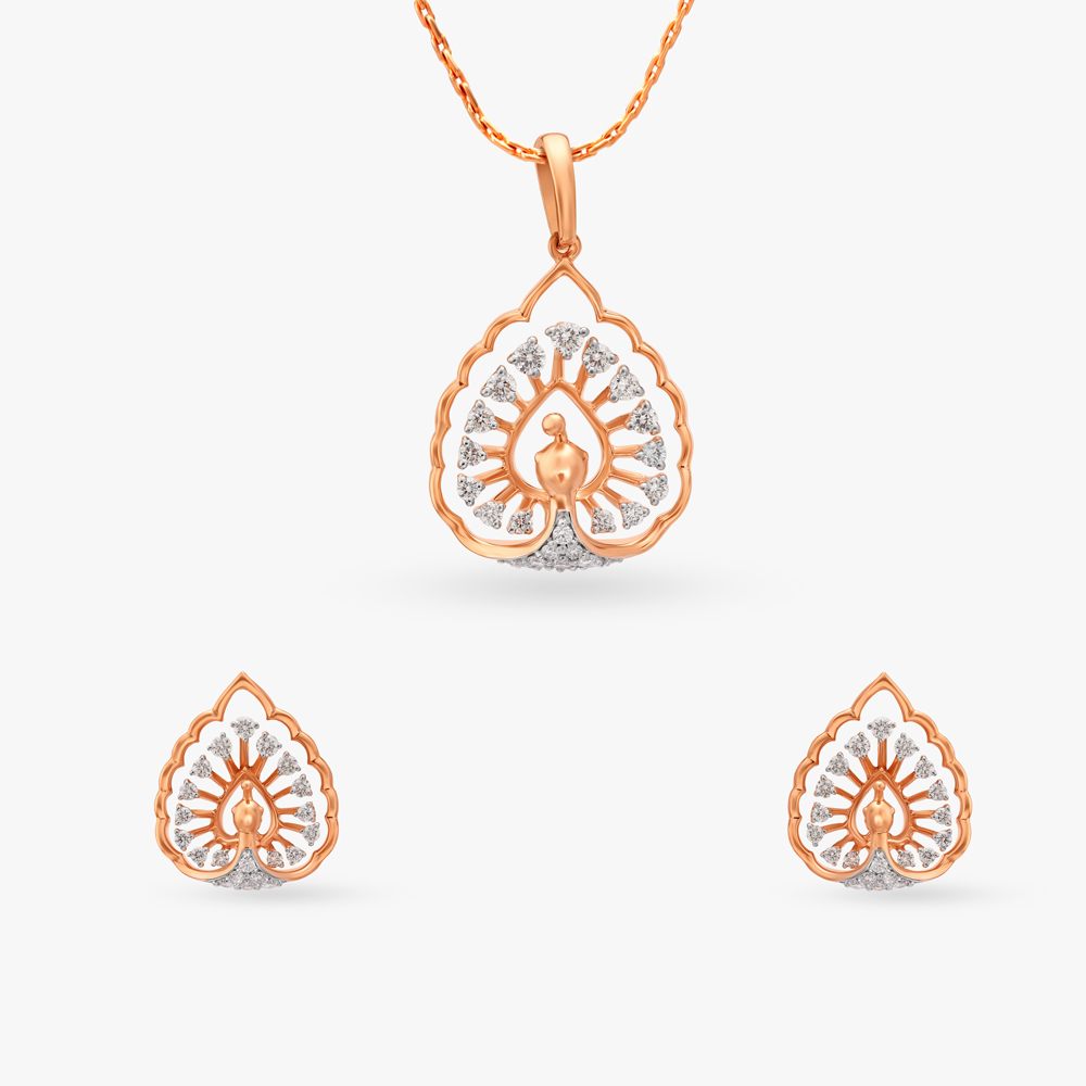 Proud Peacock Diamond Pendant and Earrings Set