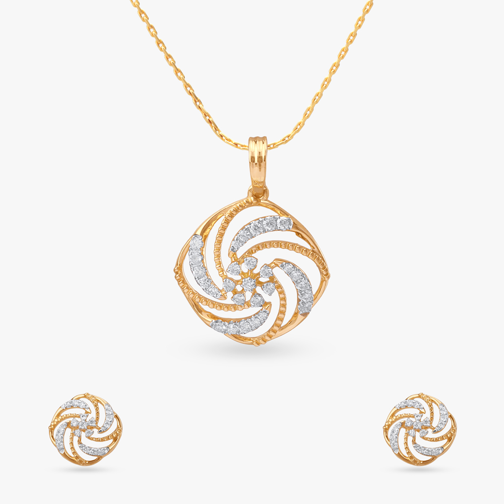 Twirling Charm Diamond Pendant and Earrings Set