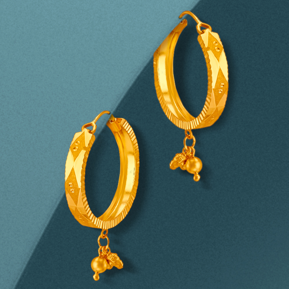 Glamorous Gold Hoop Earrings With Beads