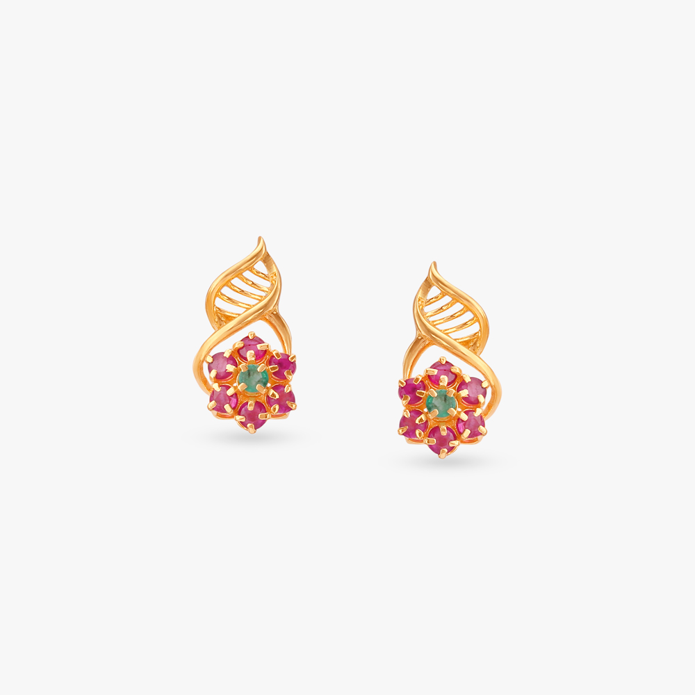 Twisted Bloom Ruby Stud Earrings