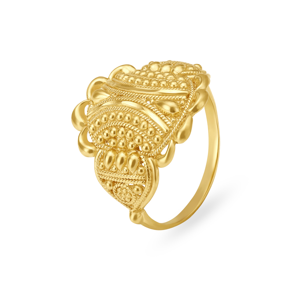 Elaborate Rava Work Traditional Gold Ring