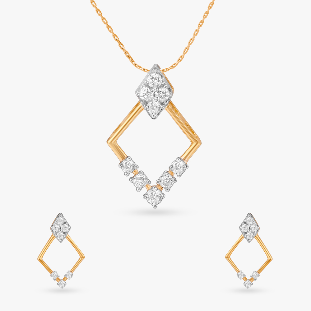 Edgy Luxe Diamond Pendant and Earrings Set
